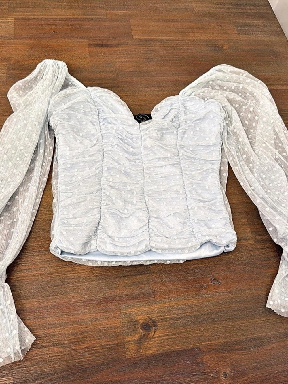 MADI MASE White Polka Dot Puff Sleeve Top Like New